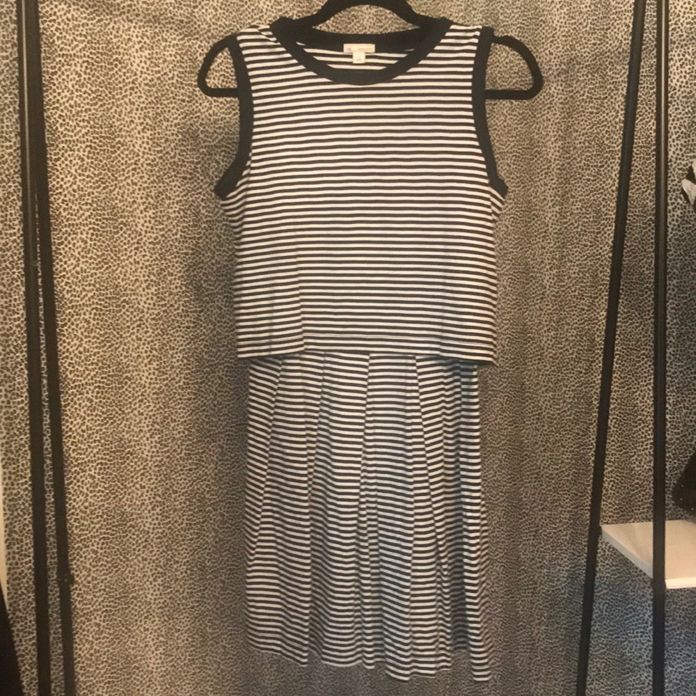 Gap black and white striped 2 tier dress. Small